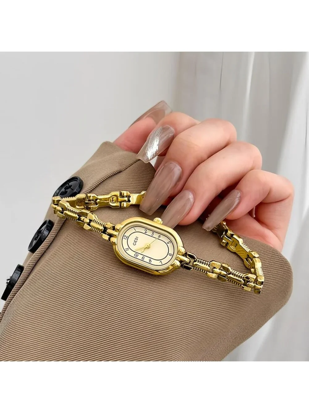 Women's Gold Oval Vintage Bracelet Small Quartz Dress Bangle Analog Wrist Watch